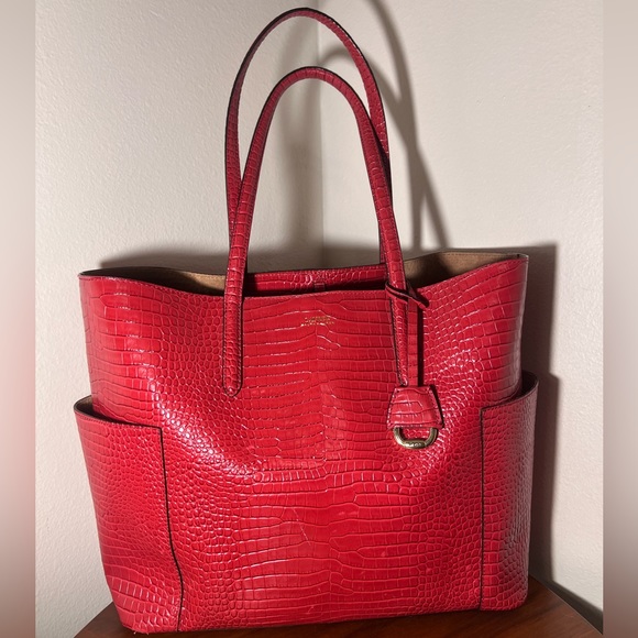 Ralph Lauren Bags Ralph Lauren Carlyle Red Leather Croc Embossed